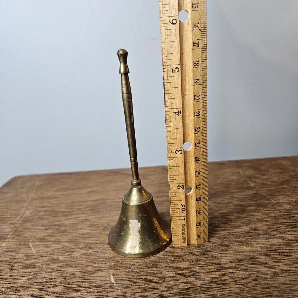 Vintage Brass‎ Hand Bell Long Handle Service Call Bell Made in India 5.5 Inch